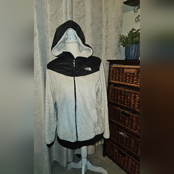 Northface fleece hooded jacket. Black/Cream women's size Large - Picture 2 of 14
